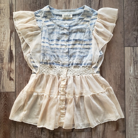 Listicle Tops - LISTICLE•Button Down•Blue/Beige•Top